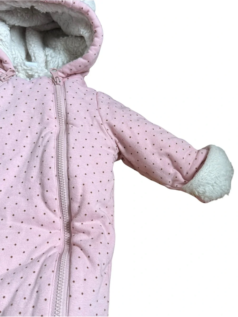 Baby Gap Double Zip Sherpa Fleece Lined One Piece Size 0-3 Months Pink Polka Dot